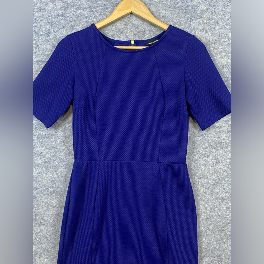 Warehouse Dress 6 Blue Sheath Short Sleeve Midi Career Business Professional - Picture 2 of 13